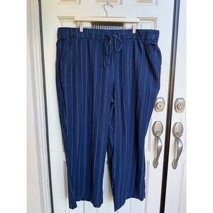 Lane Bryant Navy Pinstripe Wide Leg Linen Blend Pants Plus Size 24 Mid-Rise NWT